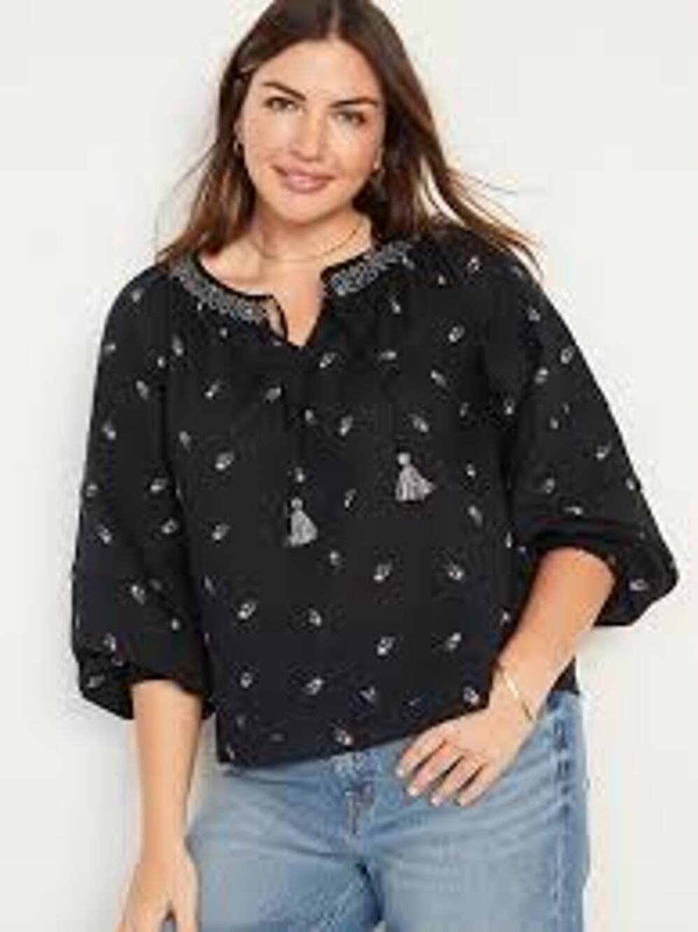 Old Navy Womens Boho Peasant Poet Blouse Swing Relaxed Dark Romantic Puff XL